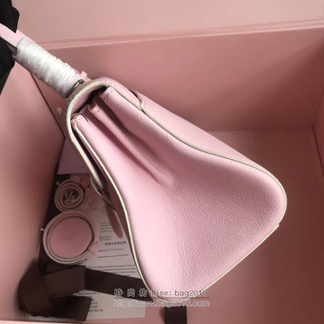 DELVAUX女包 2019春夏最新色 專櫃原廠皮 德爾沃女手提包 DS0028粉色銀扣 大號Delvaux單肩包  fcs1141